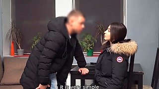 Debt ridden girl is going to suck him off before fucking