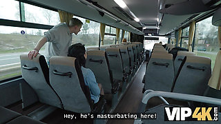 VIP4K. Pretty big titted lady is fucking in the bus