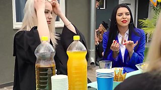 Blonde babe sneaks out of her graduation party