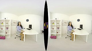 Leggy Brunette - Busty British Brunette Solo Striptease In The Office
