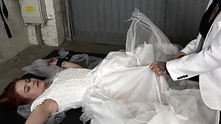 Restrained bride subjected to relentless pussy fucking