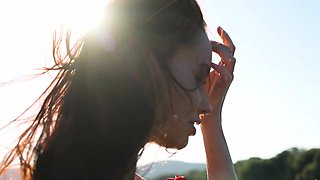 Czech teen Elilith posing naked at beach