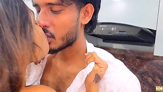 Young Indian couple enjoys passionate kitchen hardcore