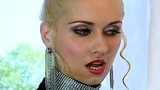 Horny busty blonde babe with big boobs