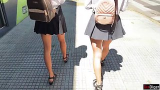 College Girls Katty West & Kate Rich Skip Study for Public Street Blowbang - Double Blowjob & Cum Swallow