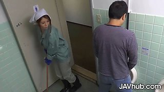 A Japanese Housekeeper Seduce A Man At The Theater Toilet Room
