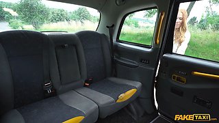 Faux taxi - teenager red haired with freckles and blue eyes with pink asshole and adorable Natural Tits pounded