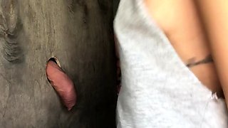 Teen seductress feeds her lust for cum gloryhole style