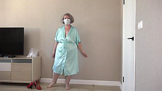 Busty Housewife Dresses up in Sexy Nurse Uniform. Chubby MILF with Big Butt Is Ready for Role-playing Party.