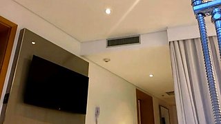 Busty curly brunette with big boobs fucks on couch