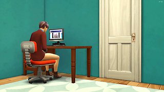 Asian step-mother catches her sonnie again fingering in his room watching a xxx video in front of the computer and she decided to help him by having sex with him