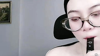 Woman with wet breasts glasses