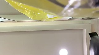 Sizzling Light-haired Takes a Bathroom and Playthings Her Puss Close-up