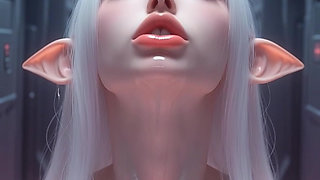 White haired elf in pink slime kisses and licks