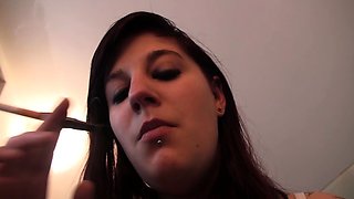 Beautiful Brunette Big Boobs Rides Fake Cock