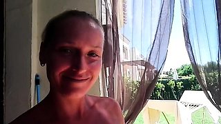 Outdoor anal solo and masturbating blonde
