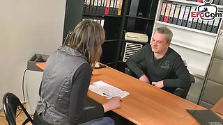 German girlfriend fucks with her boyfriend in the office