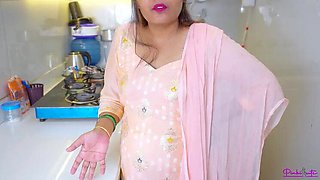 Pinki Cute MILF Hardcore Fuck in Kitchen with Dirty Hindi Talk - Son-in-Law Cums Inside Stepmom's Tight Pussy
