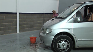 Gorgeous duo share hard dick in the van