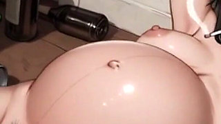 Smoking Pregnant Woman Bound Tight - Huge Belly & Wet Hairy Pregnant Pussy