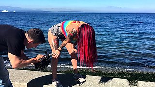 Tiny redhead teen outdoor masturbation