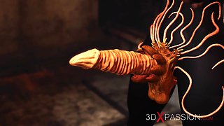 Big tits super slut has hard anal sex with hot shemale futanari in the dark dungeon