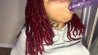 Ebony Solo dl dyke sucking massive dildo
