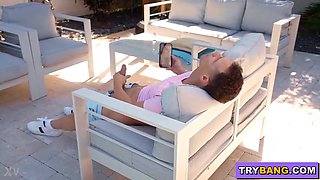 BANGBROS - Big Tits MILF Justine Jakobs Finds Stepson Jerking Off And Lends Him A Hand