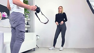 American amateur blonde has British blowjob casting